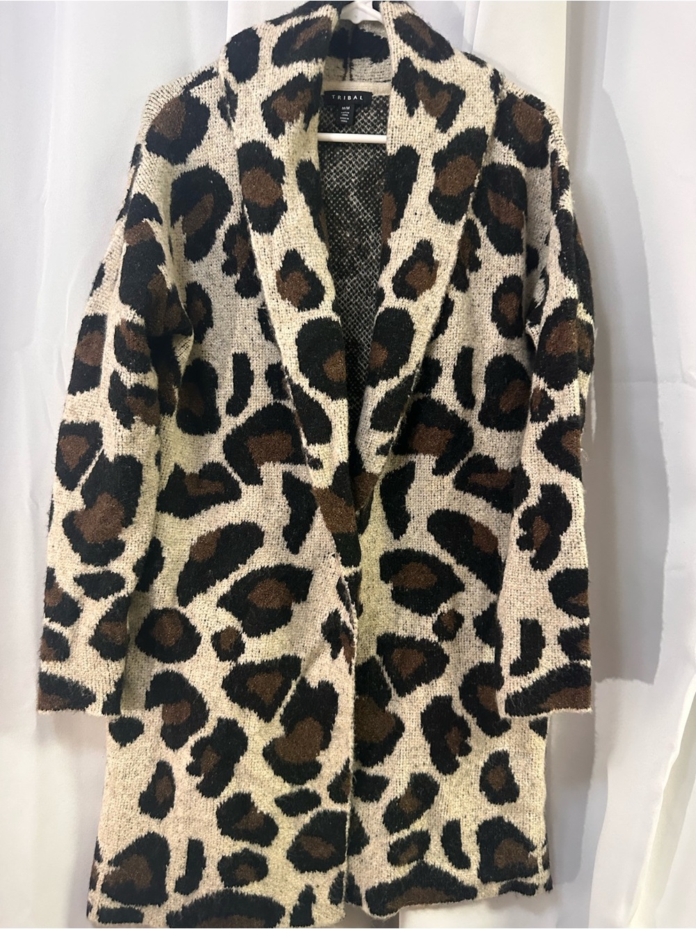 Tribal Leopard-Print Open Front Cardigan Coat - Cream, Brown, Black